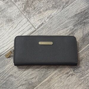 Michael Kors Black Saffiano Zip Wallet with Gold Hardware